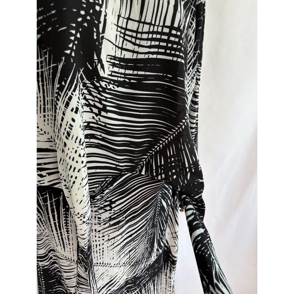 Ra Ju Palm Midi Dress Size M Black White Tropical Front Tie Abstract Classy - Picture 6 of 12